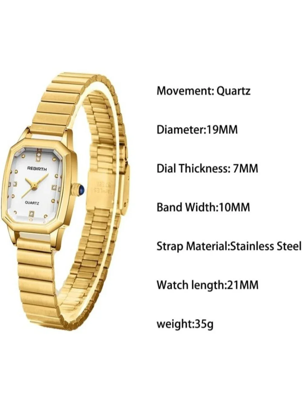 Women’s Gold Rectangular Quartz Stainless Steel Strap Classic Vintage Wristwatch